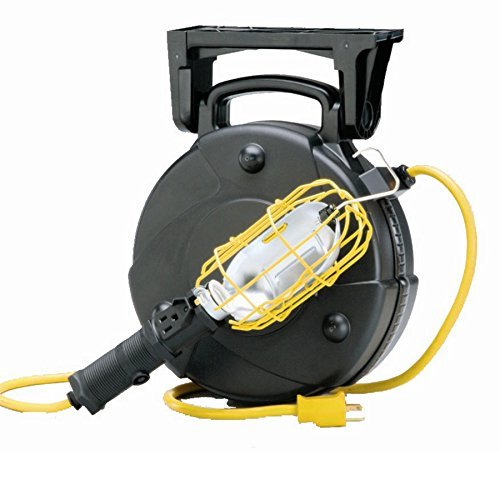 50 Ft Industrial Incandescent Retractable Cord Reel Work Light With Outlet Electrical Switches 9536