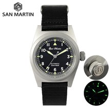 San Martin 38mm Piloter Simple Vintage Military Watch YN55A Men's Automatic Mech - $229.99