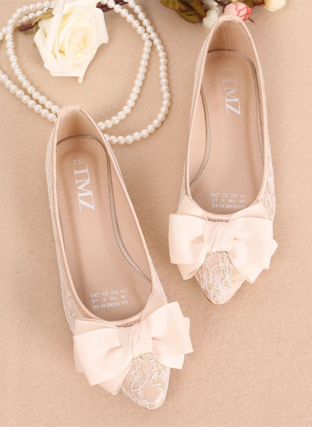 Vintage Lace Ivory Bow Wedding Shoes Women's Slip on Bridal Shoes US 7,8,9 UK 3