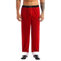 Men'S Soft Velvet Christmas Red Long Pants Santa Claus Cosplay Cosutme - $41.99
