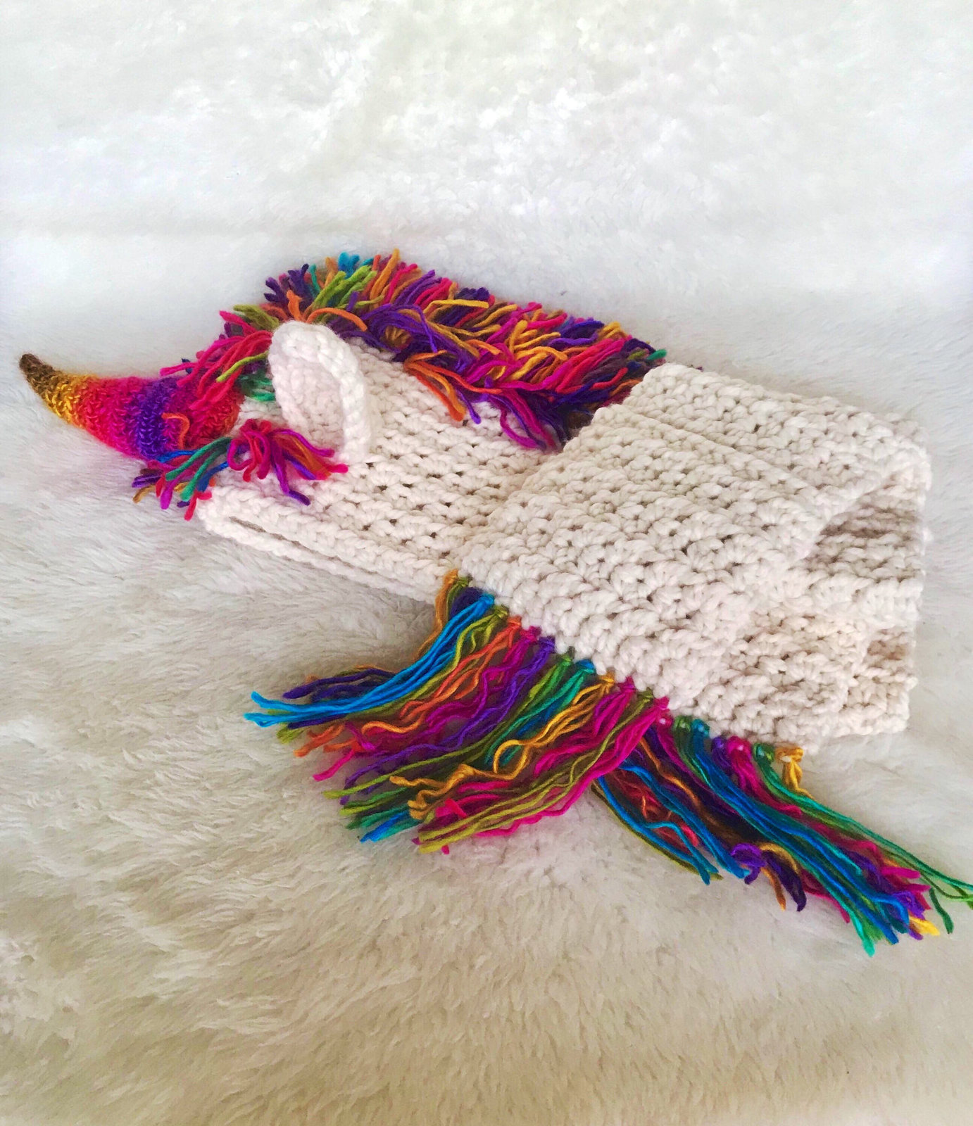 Rainbow Hooded Unicorn Scarf, Unicorn Hooded Scarf With Pockets
