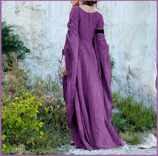 Medieval Wide Long Sleeved Floor Length Purple Linen Gothic Chemise Undergarment