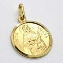 18K YELLOW GOLD HOLY ST SAINT SANTA LUCIA LUCY ROUND MEDAL MADE IN ITALY, 15 MM  image 2