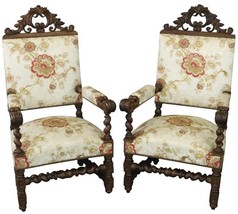 Thrones Pair Renaissance 1880 French Arm Chairs  Carved - $3,019.00