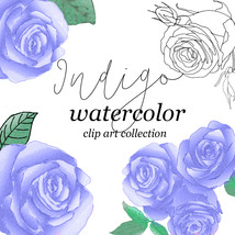 Indigo Blue Watercolor Rose Hand Drawn Collection/PNG Clip Art/Sublimati... - $4.99