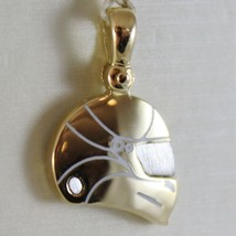 SOLID 18K WHITE & YELLOW MOTOR RACING HELMET, SATIN PENDANT CHARM MADE IN ITALY image 1