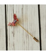 vintage red enamel butterfly brooch stick pin - $7.91