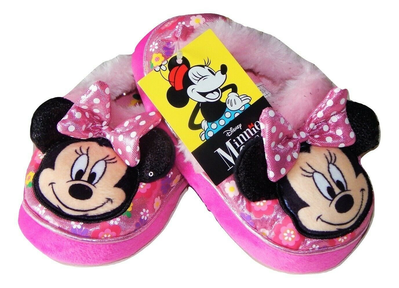 MINNIE MOUSE Plush Slippers w/ Polka Dot Bow NWT Toddler's Size 5-6, 7 ...
