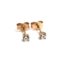 18K ROSE GOLD MINI BUTTON EARRINGS WITH WHITE CUBIC ZIRCONIA, DIAMETER 3... - $124.99
