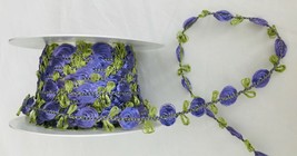 German Ribbon Trim Flat Purple Flowers &amp; Green Leaves Almost 10 yds x 5/... - $26.82