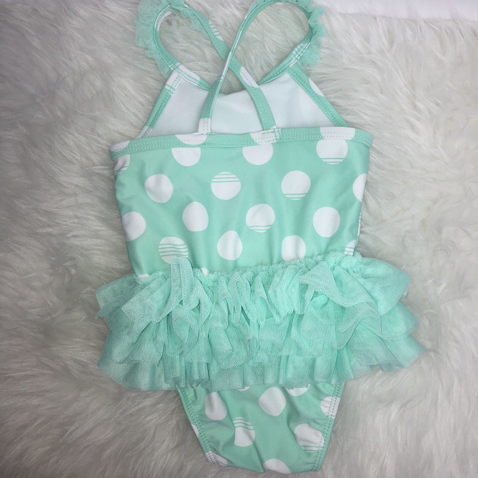 Circo Baby Girls 18 Months Green White Polka Dot Tutu Bathing Suit Swimsuit - Swimwear