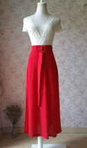 Double Slit Skirt Long RED SKIRT Lady Red High Waisted Party Skirt with Belt NWT image 1