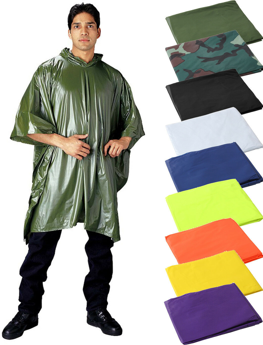 Rain Hooded Poncho, Waterproof Heavy Vinyl Reusable Emergency Adult