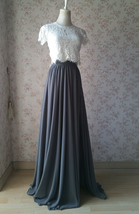 Side Slit Maxi Chiffon Skirt Dusty Blue Wedding Chiffon Bridesmaid Outfit Plus image 7