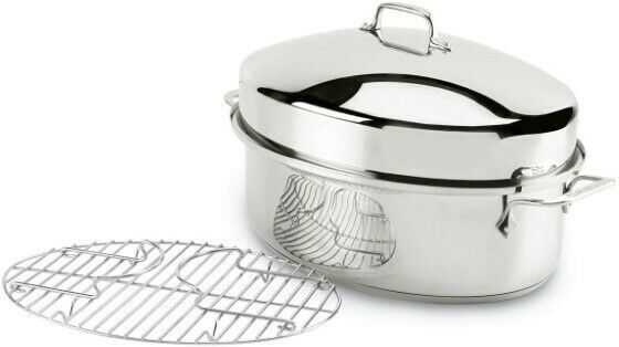 Stainless Steel Dishwasher & Oven Safe Covered Oval Roaster Cookware, 20 Silver
