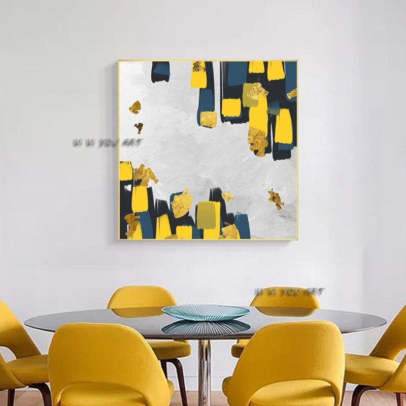 Modern Yellow and White Minimalist Abstract Handmade Oil Painting Wall Art On Ca