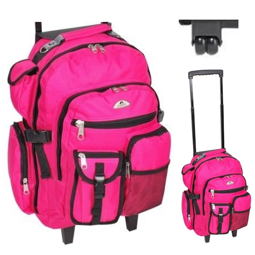 Girls Rolling Backpack Wheeled Pink School Book Bag Travel Luggage