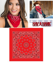 Hav-a-hank red bandana paisley cotton draped head face mask scarf cover - $4.20