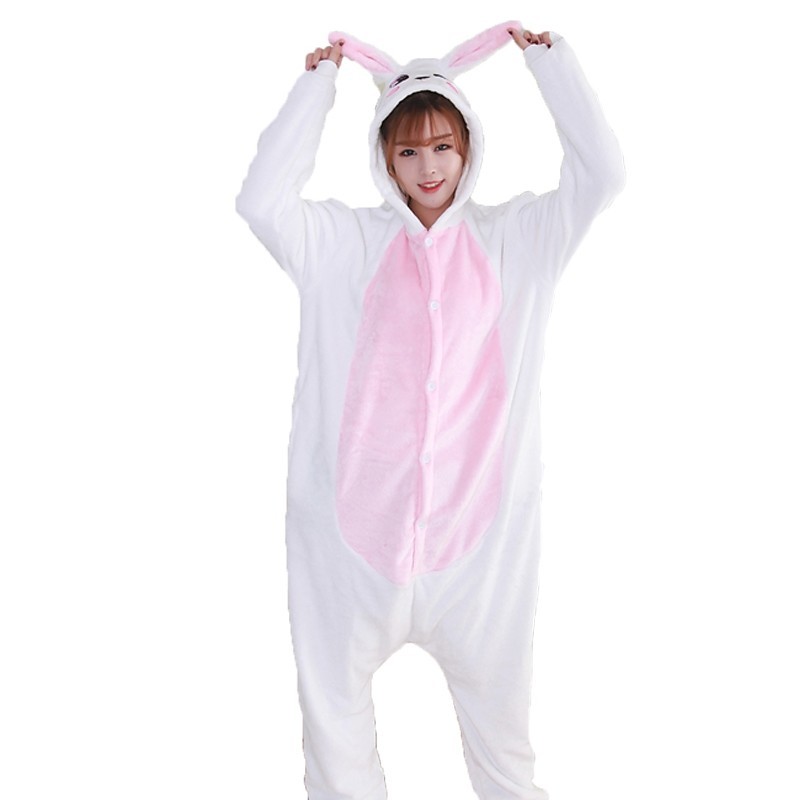 Adults' Kigurumi Pajamas Rabbit Bunny Onesie Pajamas Flannel Fabric Blue / Pink