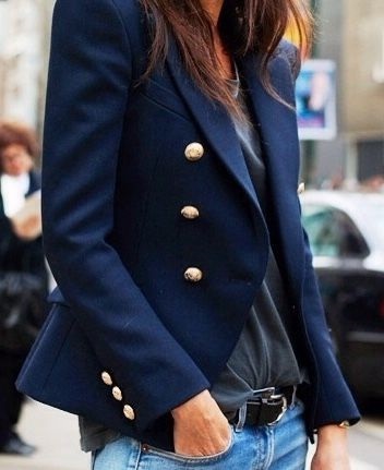 New navy blue double breasted elegant women blazer suit autumn fall winter