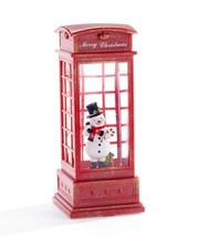 Telephone Booth Water Lantern With Snowman LED Lighted 10" High Glitter Timer image 2