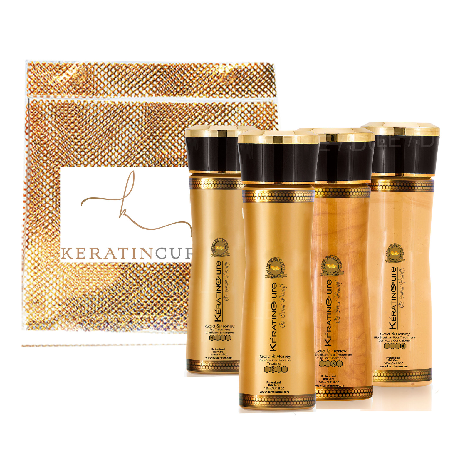 Keratin-Cure 0% Formaldehyde Gold Honey Bio Hair Treatment 5-PieceKit 160ml 5oz