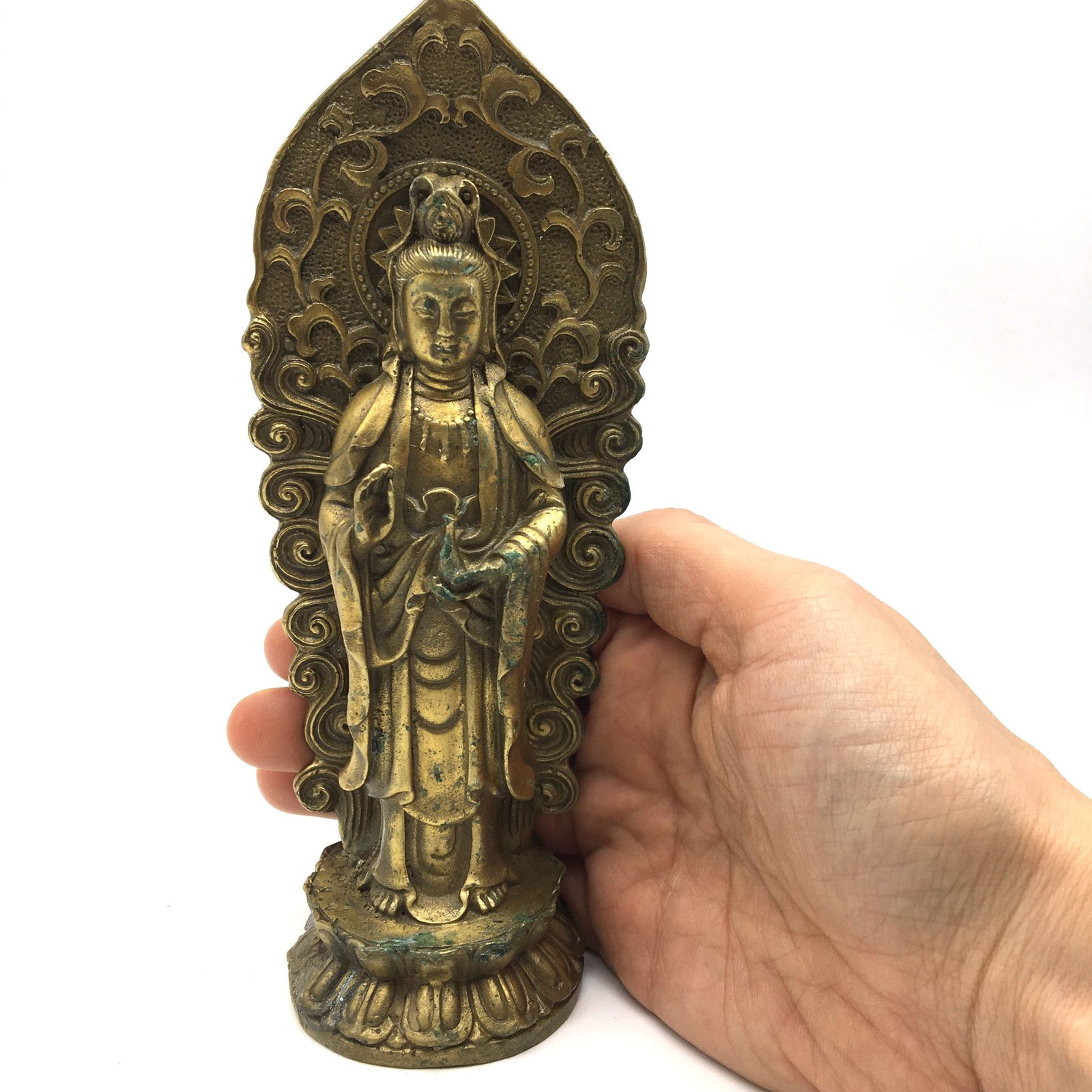 Goddess Quan Yin Kwan Guan Yin Standing Holding Lotus Statue Sculpture