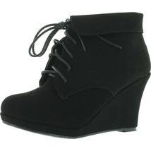 TOP Moda Women's Max-35 Folded Collar Lace-Up Wedge Ankle Booties - $28.98