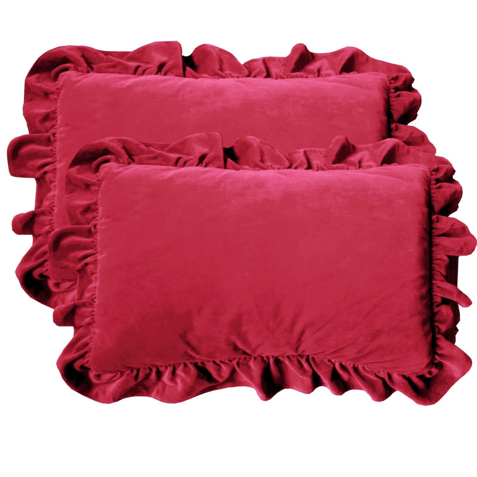 20"X40" Ruffled Border Sheen Velvet Pillow Cases Cushion Cover Set