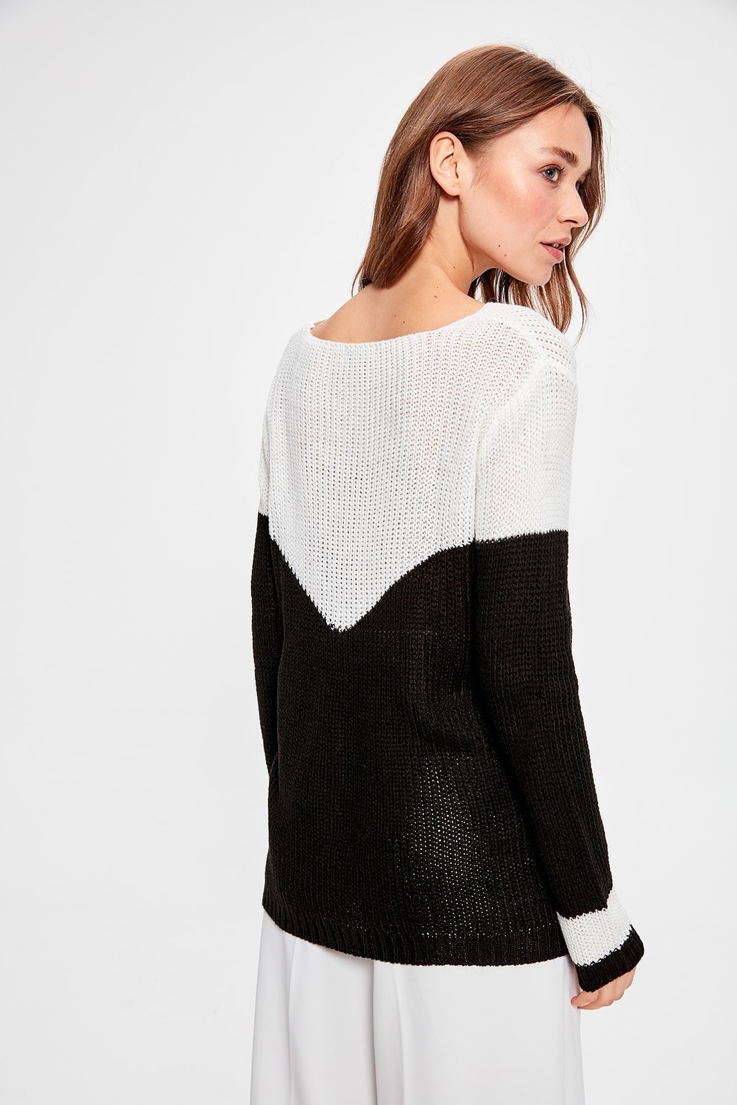 New white black color block knit women sweater knitted jumper warm ...
