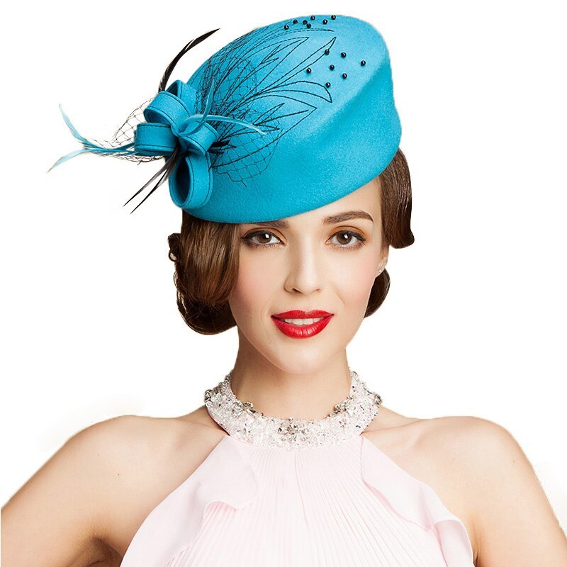 Fs Fascinator Women 100 Australia Wool Pillbox Hat Sky Blue Ladies Formal Felt Hats 2625