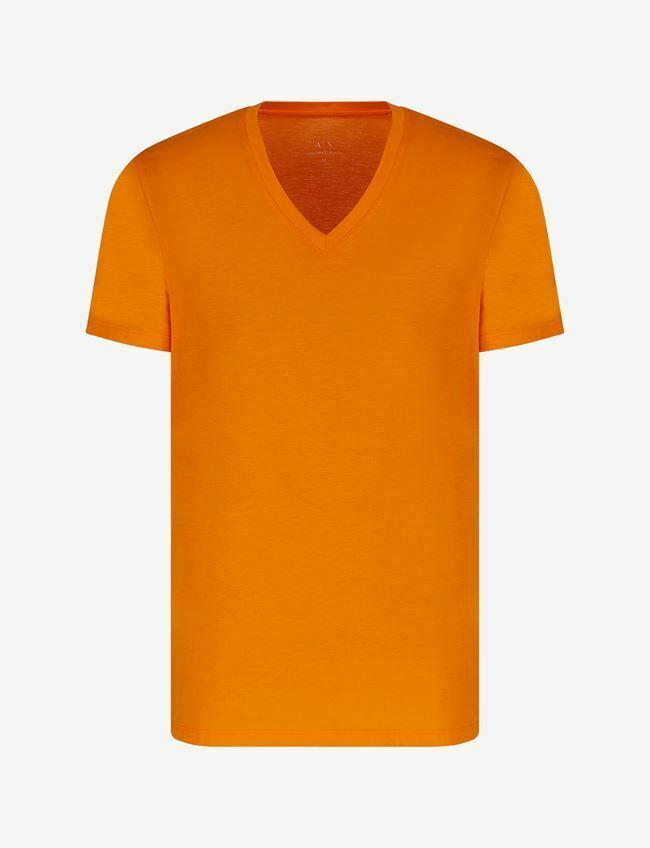 Armani Exhange Short-Sleeved Pure Pima Jersey V- Neck,Shocking Orange,S - $31.49