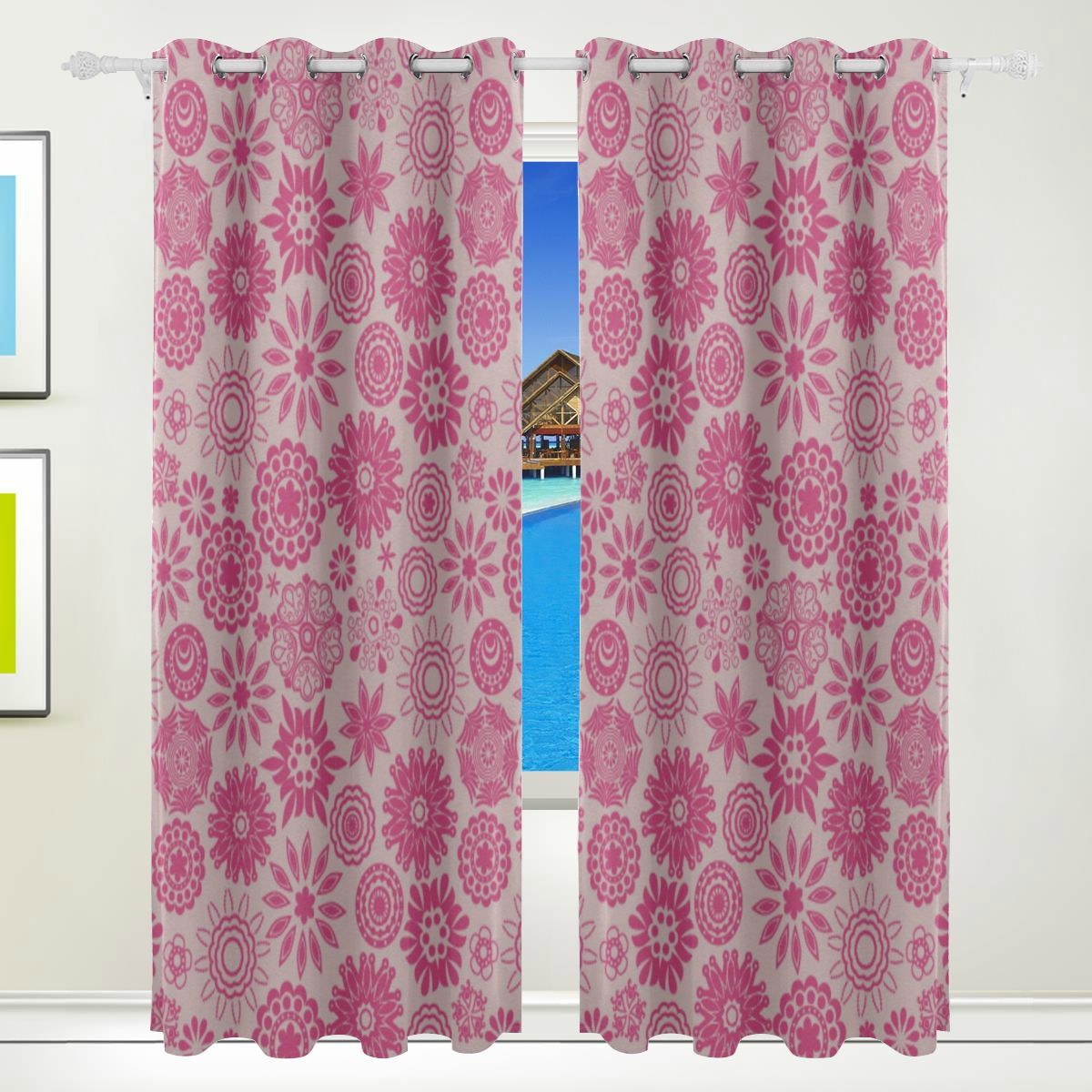 Blackout Curtains Window Pink Sweet Floral Flowers Print Curtains For