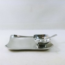Serving Tray Bowl and Spoon Polished Metal Silver Color - $60.98