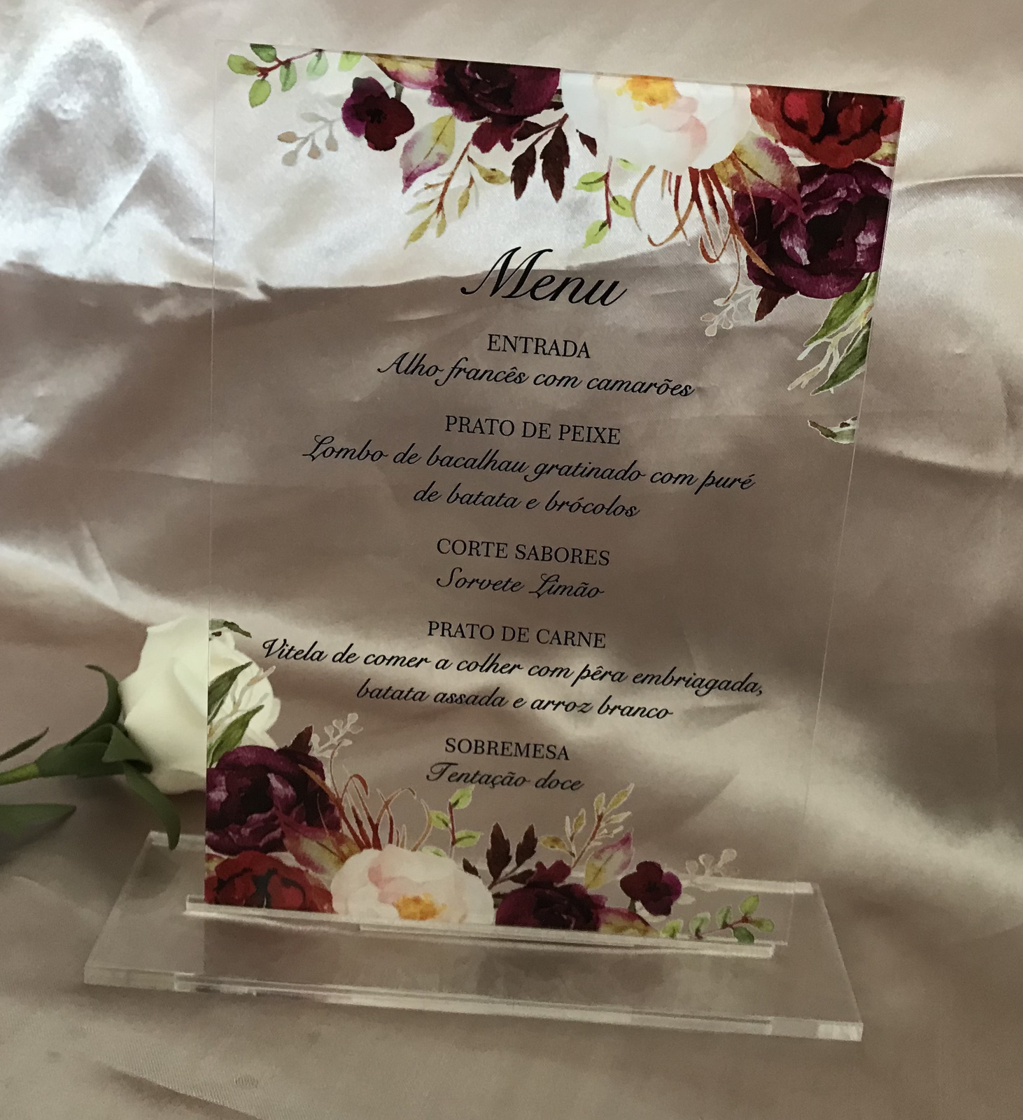 Acrylic Wedding Invitation,Custom 10pcs Acrylic dinner menu with standing base