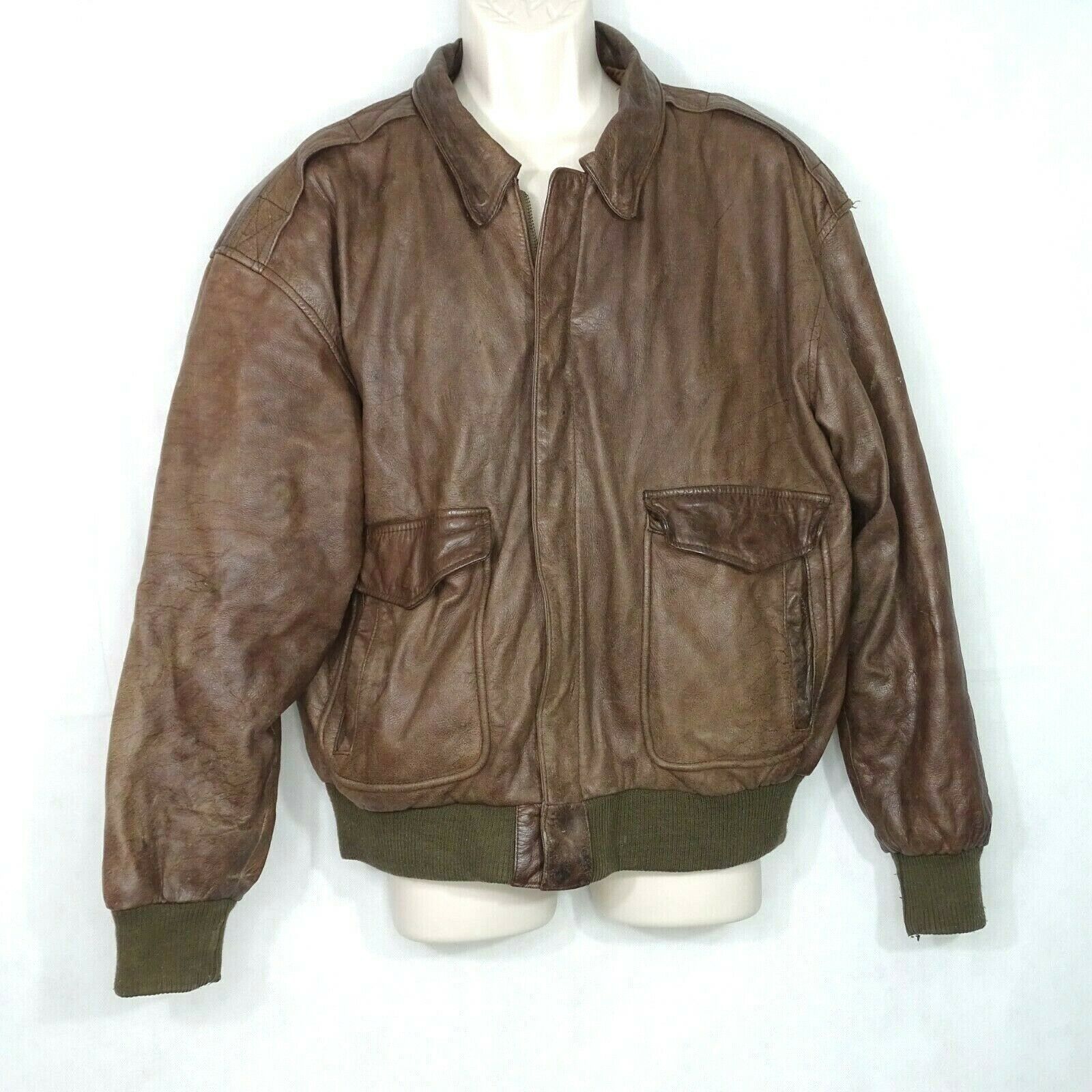 Honneywell & Todd Full Zip Leather Bomber Jacket Men Size M Brown ...