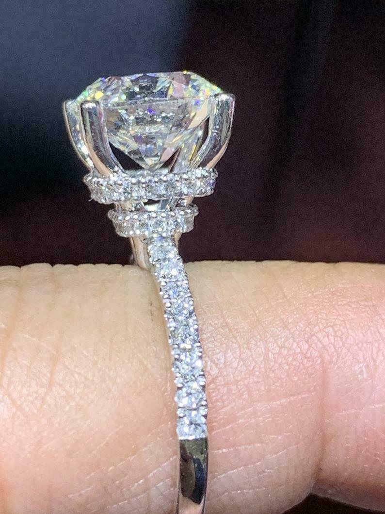 1.35Ct Round Cut White Diamond 925 Sterling Silver Designer Engagement Ring