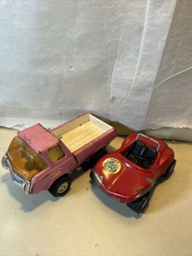 Vintage TONKA Steel Toys Pink Pick-Up Truck Red Fun Buddy Dune Buggy - $12.38