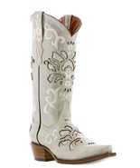 Womens Western Wedding Cowgirl Boots Distressed Leather Off White Snip Toe - $178.19
