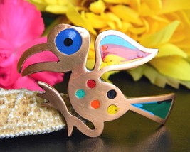 Vintage bird brooch pin colorful copper enamel abstract peruvian peru thumb200