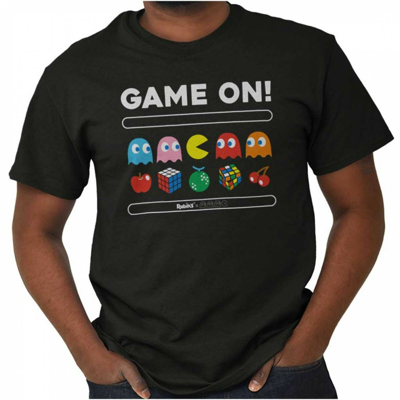 Pac-Man Game On Characters and Fruit Logo T-Shirt Black - Shirts