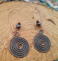 Copper Spiral Dangle Earrings - $14.00