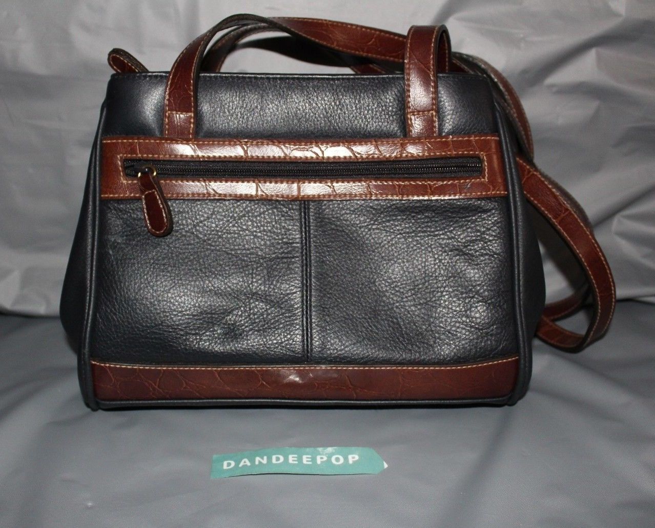 Vintage Cabin Creek Dark Navy And Brown Leather Handbag Women's