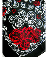 RED ROSES FLOWERS PAISLEY BLACK BANDANA HEAD WRAP SCARF HANKERCHIEF HEAD... - $4.50
