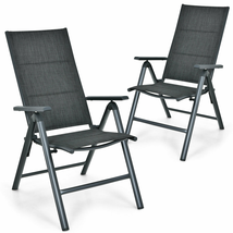 2 Pieces Patio Folding Dining Chairs Aluminum Padded Adjustable Back image 8