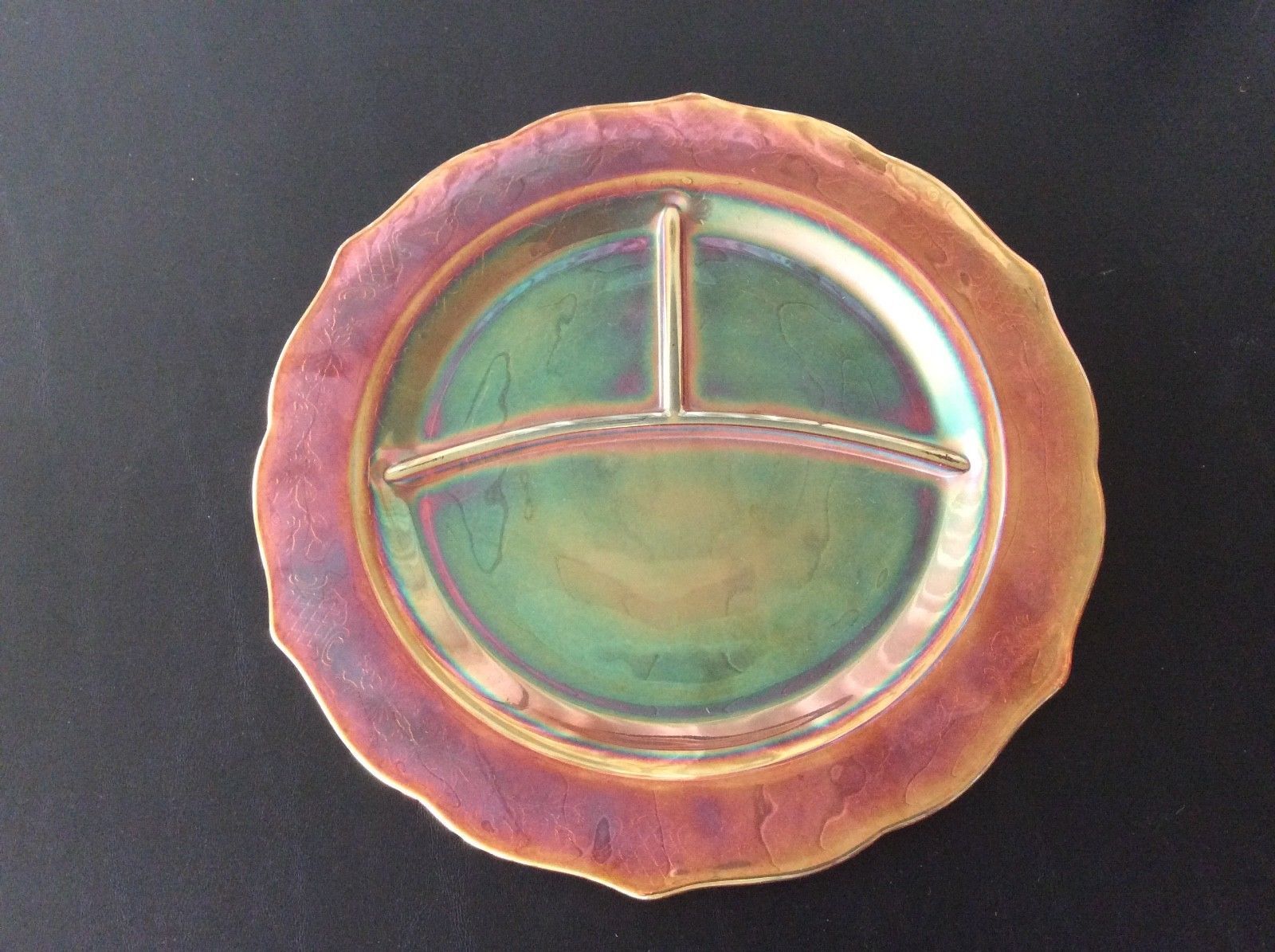 Marigold Carnival Glass, Divided Dinner Plate, Scalloped Edge, 11