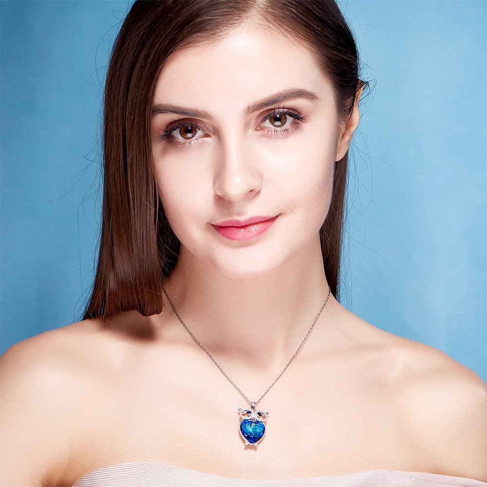 VERA NOVA JEWELRY Charming Heart Owl Sterling Silver Pendant Necklace ...