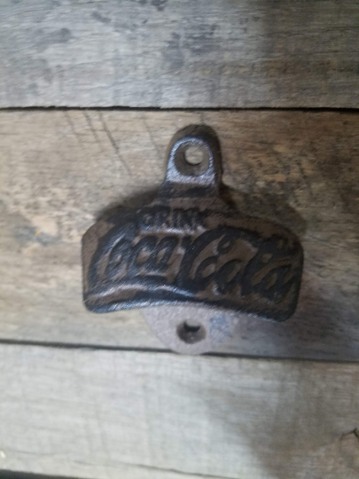 COCA COLA Cast Iron Wall Mount Soda Pop Beer Bottle Opener Rustic Vintage Antiqu