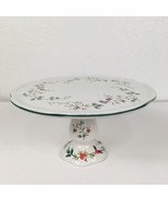 Pfaltzgraff 10&quot; Cake Plate Christmas Ceramic Pedestal Stand Holly Leaves... - $27.71