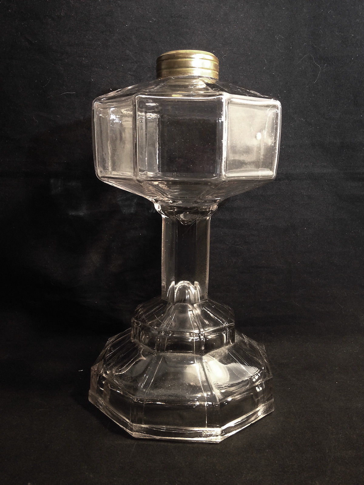 Octagon Pressed Glass Octavia Oil Kerosene Lamp 8 Sided Clear 10 C1900 Eapg Other 1449